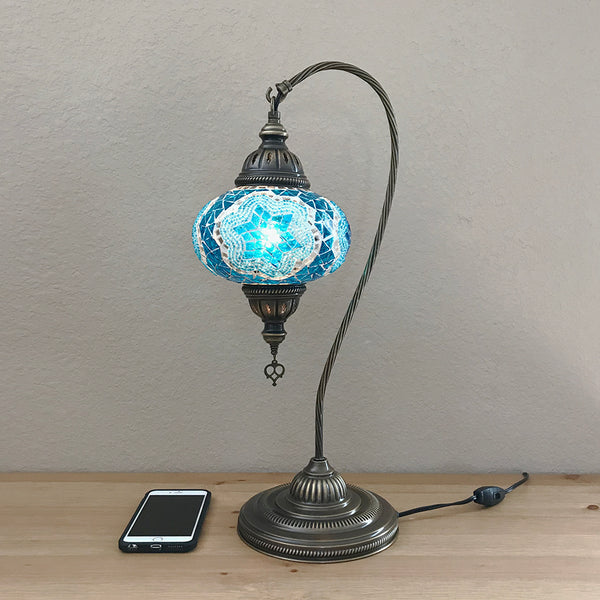 Woodymood Mosaic Swan Neck Table Lamp 7'' 1 Ball-Star Turquoise