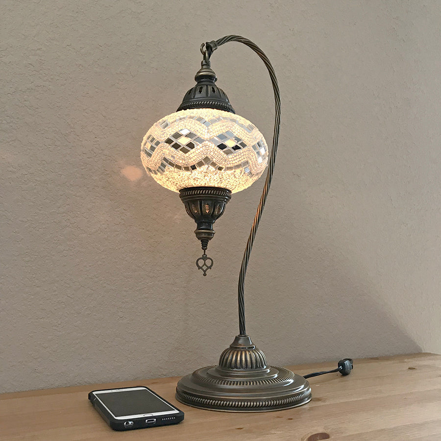 Woodymood Mosaic Swan Neck Table Lamp 7'' 1 Ball-White