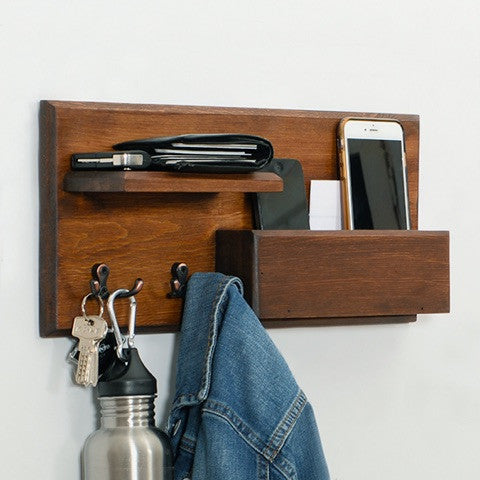 Woodymood Classic Style Wall Organizer Shelf-Dark Hazelnut
