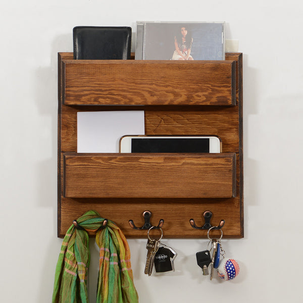 Woodymood Double Side Wall Organizer Shelf-Dark Hazelnut