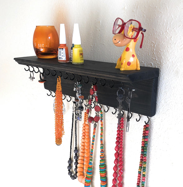 Jewelry Organizer Wall Hanging 32 Hook, Necklace Earring Organizer, Necklace Hanger, Jewelry Storage, Bracelet Holder-Ebony