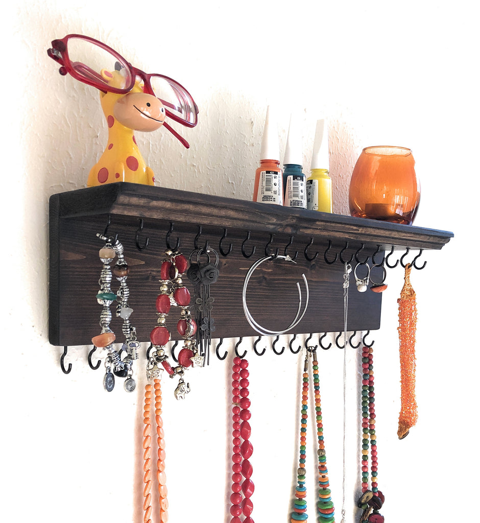 Jewelry Organizer Wall Hanging 32 Hook, Necklace Earring Organizer, Necklace Hanger, Jewelry Storage, Bracelet Holder-Brown