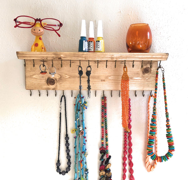 Jewelry Organizer Wall Hanging 32 Hook, Necklace Earring Organizer, Necklace Hanger, Jewelry Storage, Bracelet Holder-Natural