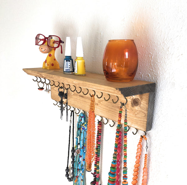 Jewelry Organizer Wall Hanging 32 Hook, Necklace Earring Organizer, Necklace Hanger, Jewelry Storage, Bracelet Holder-Natural