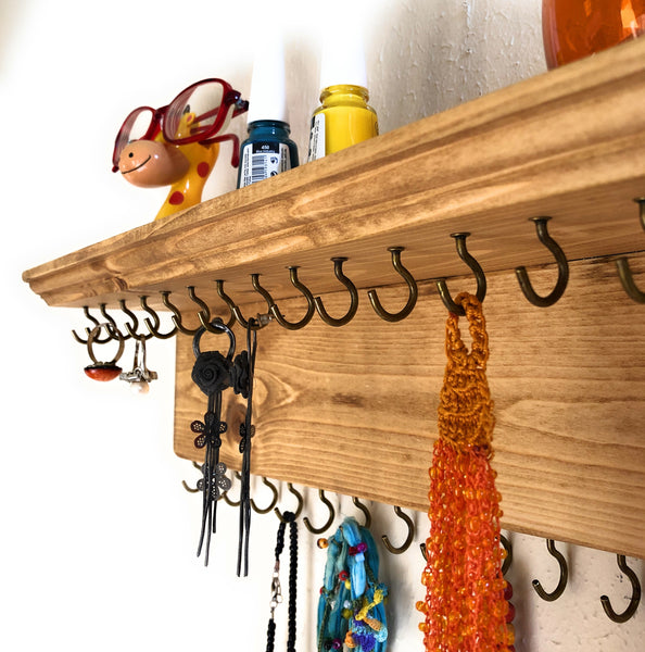 Jewelry Organizer Wall Hanging 32 Hook, Necklace Earring Organizer, Necklace Hanger, Jewelry Storage, Bracelet Holder-Natural