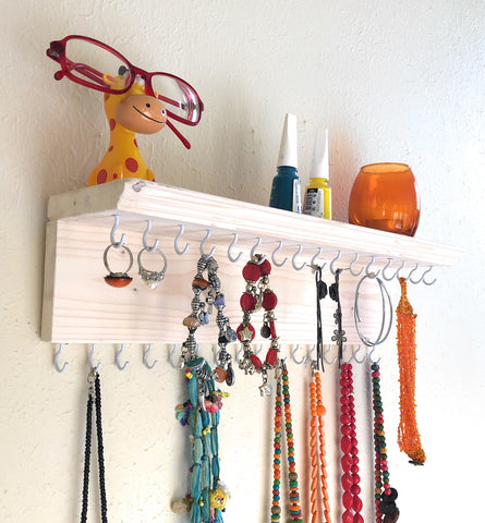 Jewelry Organizer Wall Hanging 32 Hook, Necklace Earring Organizer, Necklace Hanger, Jewelry Storage, Bracelet Holder-White