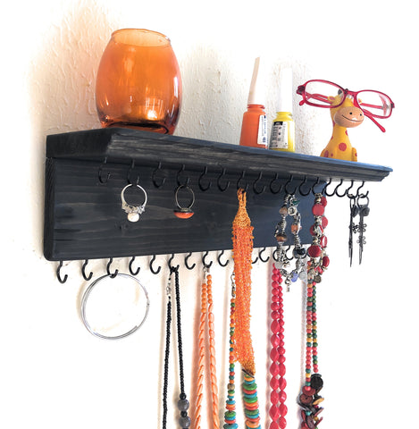 Jewelry Organizer Wall Hanging 32 Hook, Necklace Earring Organizer, Necklace Hanger, Jewelry Storage, Bracelet Holder-Ebony